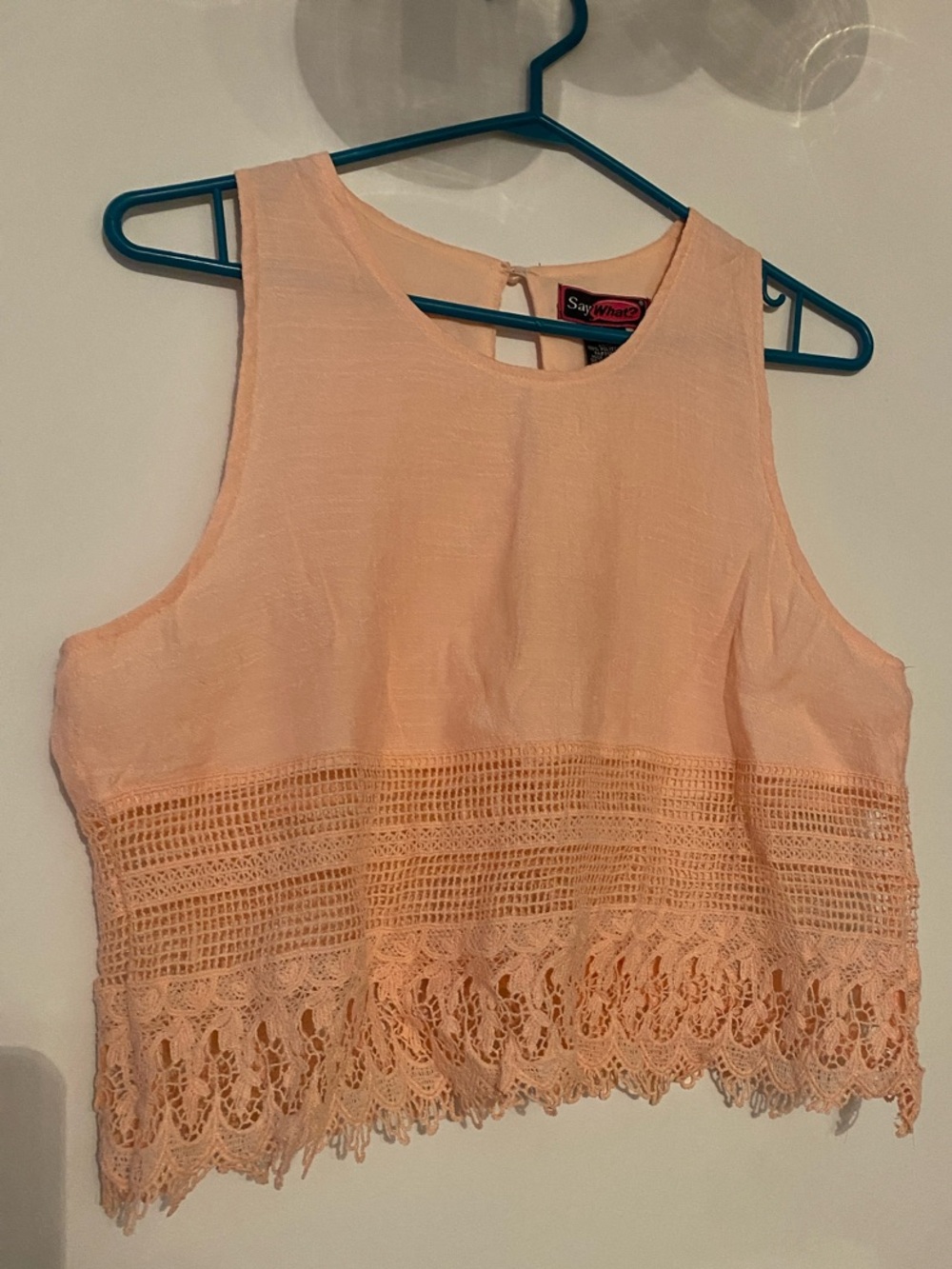 Say What? Peach Crochet-Hem Crop Tank